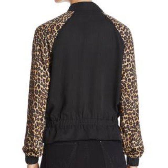 Three Dots Leopard Print Bomber Jacket - Black/Camel Full Zip Up Womens Size XS - Picture 7 of 7